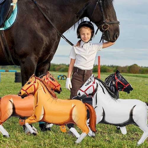 41 inch large horse balloon foil aluminum themed party decorations for birthday shower cowboy supplies orange black white red durable easy to inflate party balloons celebration accessories design vibrant colors