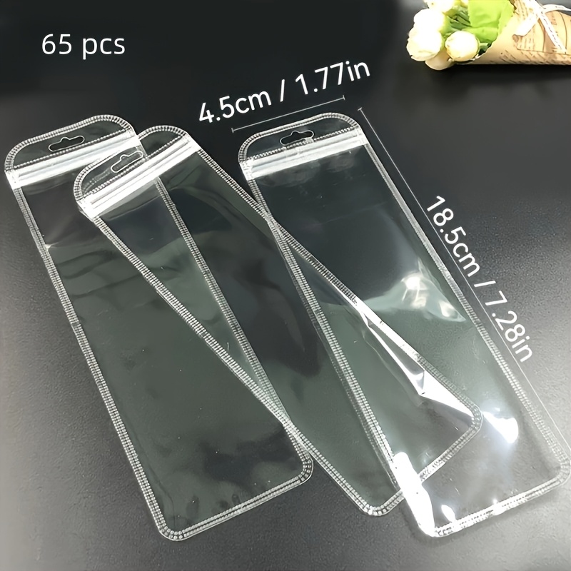TEMU Lot de 65 sacs à bijoux longs et transparents à fermeture éclair, pochettes à bijoux en plastique réutilisables, petits sacs pour pinceaux de
