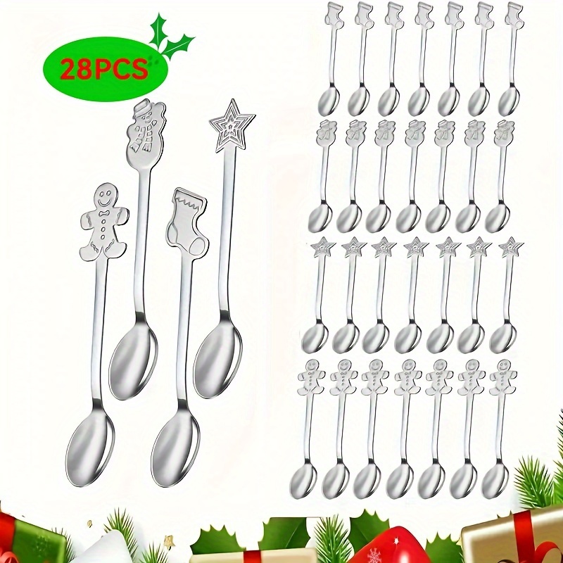 TEMU 28 pièces Cuillères Miniatures en Acier Inoxydable pour Thé/Service - Petites Cuillères Adaptées pour Café, Thé, Desserts - Cuillères à Thé