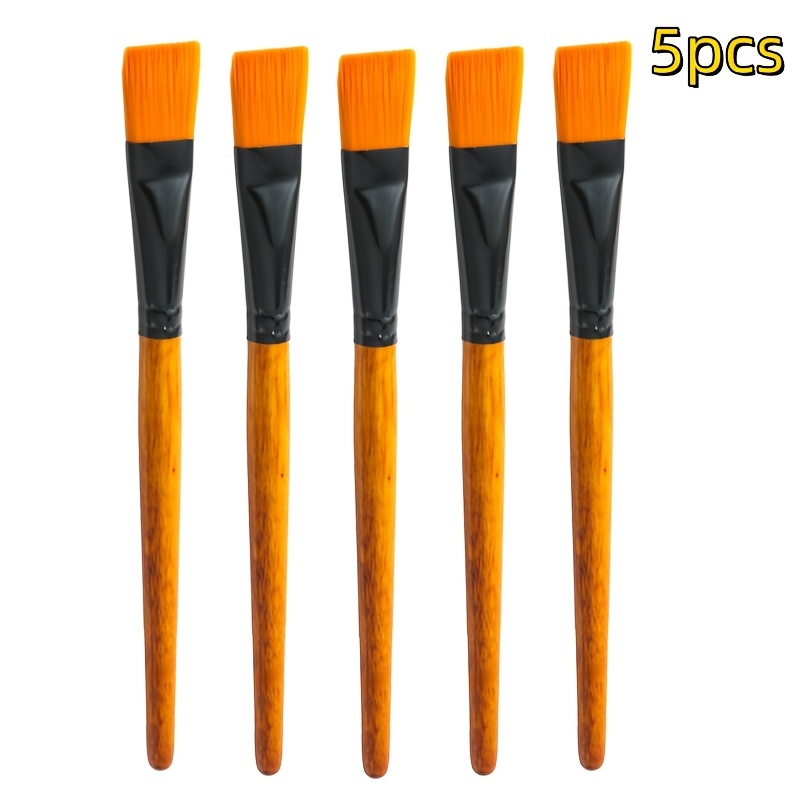 TEMU 5pcs Pointed Flat Brown Brushes, Suitable For Acrylic Paints, For Artists And . Small Watercolor Brushes Are Perfect For Adults To Do Large Area