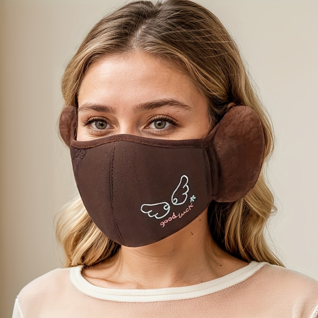 TEMU Cozy Winter Earmuffs & Face Mask Combo For Women - Thick, Windproof, Breathable With Stretchy Polyester Knit Fabric, Hand Wash Only