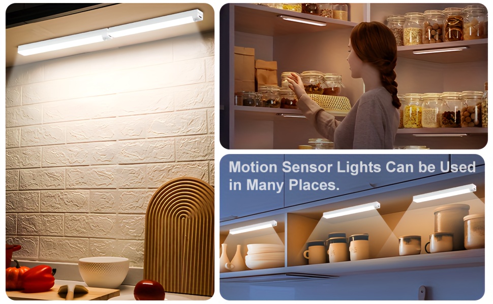 3pcs Smart LED Motion Sensor Lights, Rechargeable LED Lighting for Wine Cabinet, Wardrobe, Bedroom RV and Staircase Lighting, Charging, Atmospheric Effect, Stylish Design