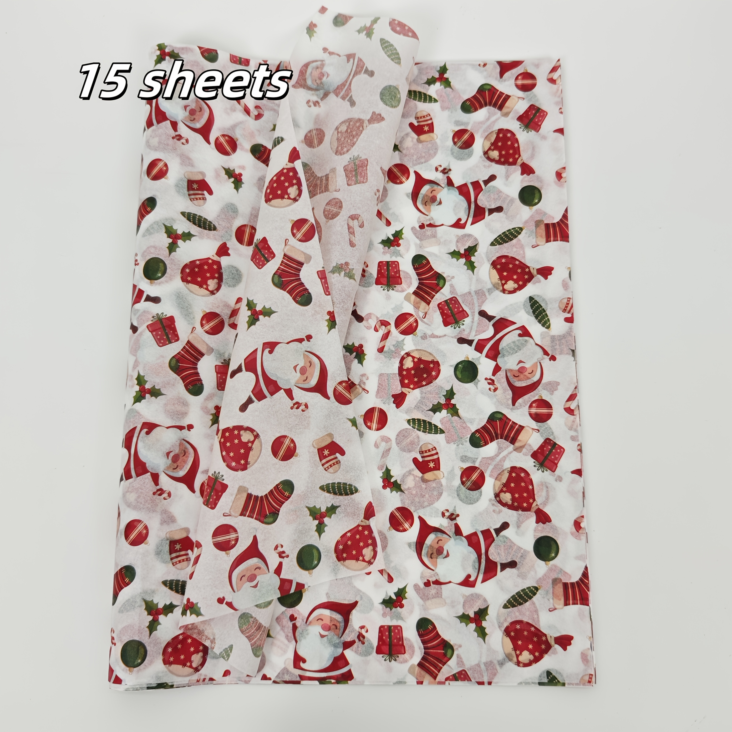 TEMU 15/40 Fogli, Carta con Motivo di e Regalo di Natale, , Regali di Natale, Calze di Natale, Luci di Natale, Foglie dell'Albero di Natale - 50Cm X