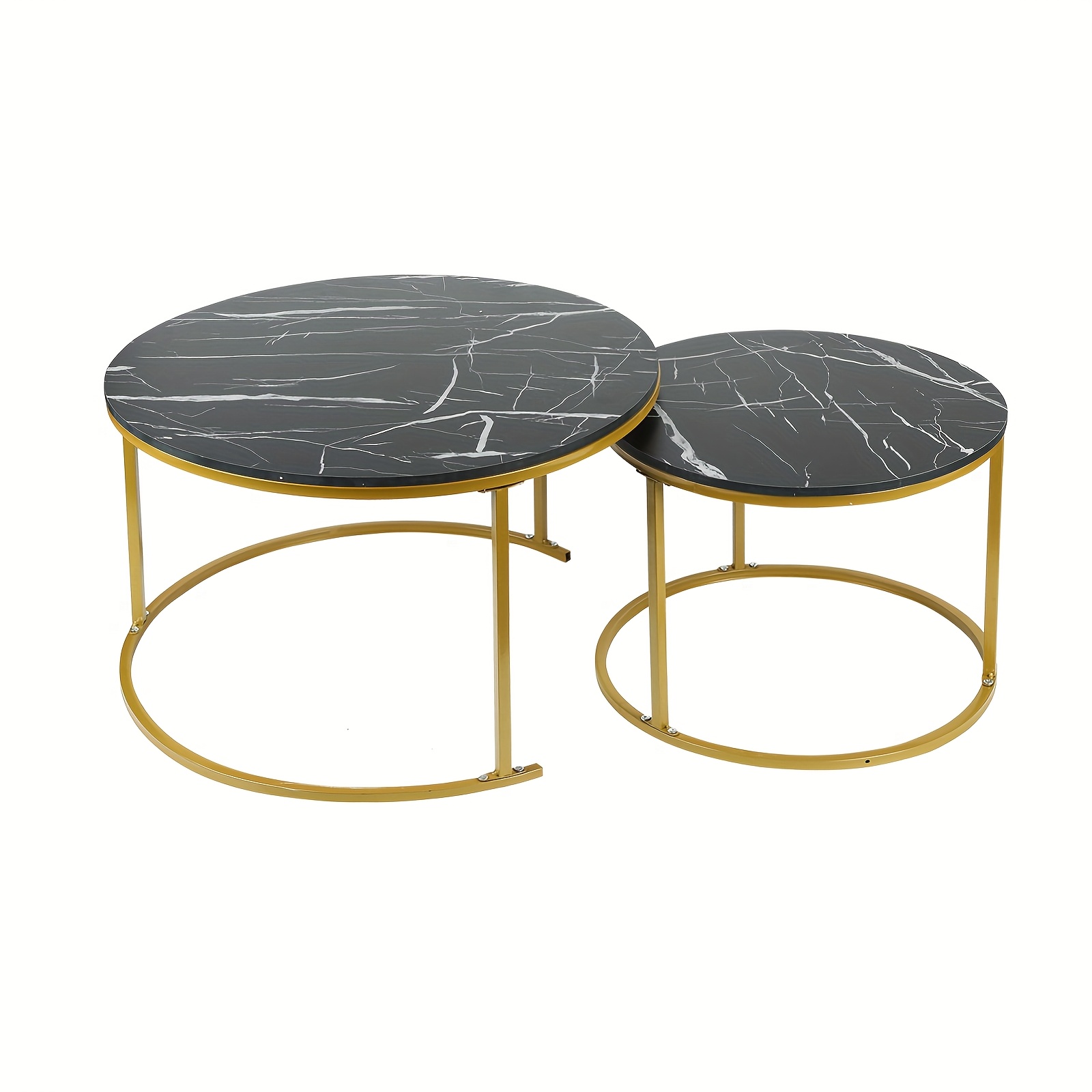 TEMU Set Of 2 Round Coffee Tables, Metal Nesting Coffee Tables, Tea Table Set, Suitable For Living Room, Bedroom, Balcony, 70x70x45cm, Black And