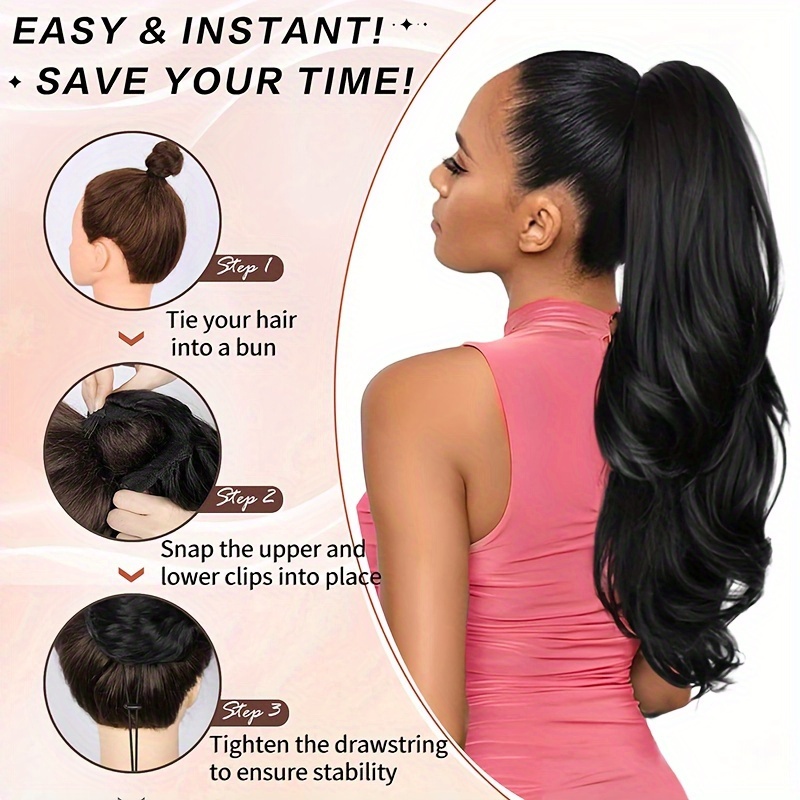 22inch 55cm drawstring ponytail extension multi layered hairpieces stand   pony tails long straight to curly hair extensions with mini clip wrap on ponytails pure highlight soft natural synthetic hairpiece for daily party halloween christmas details 8