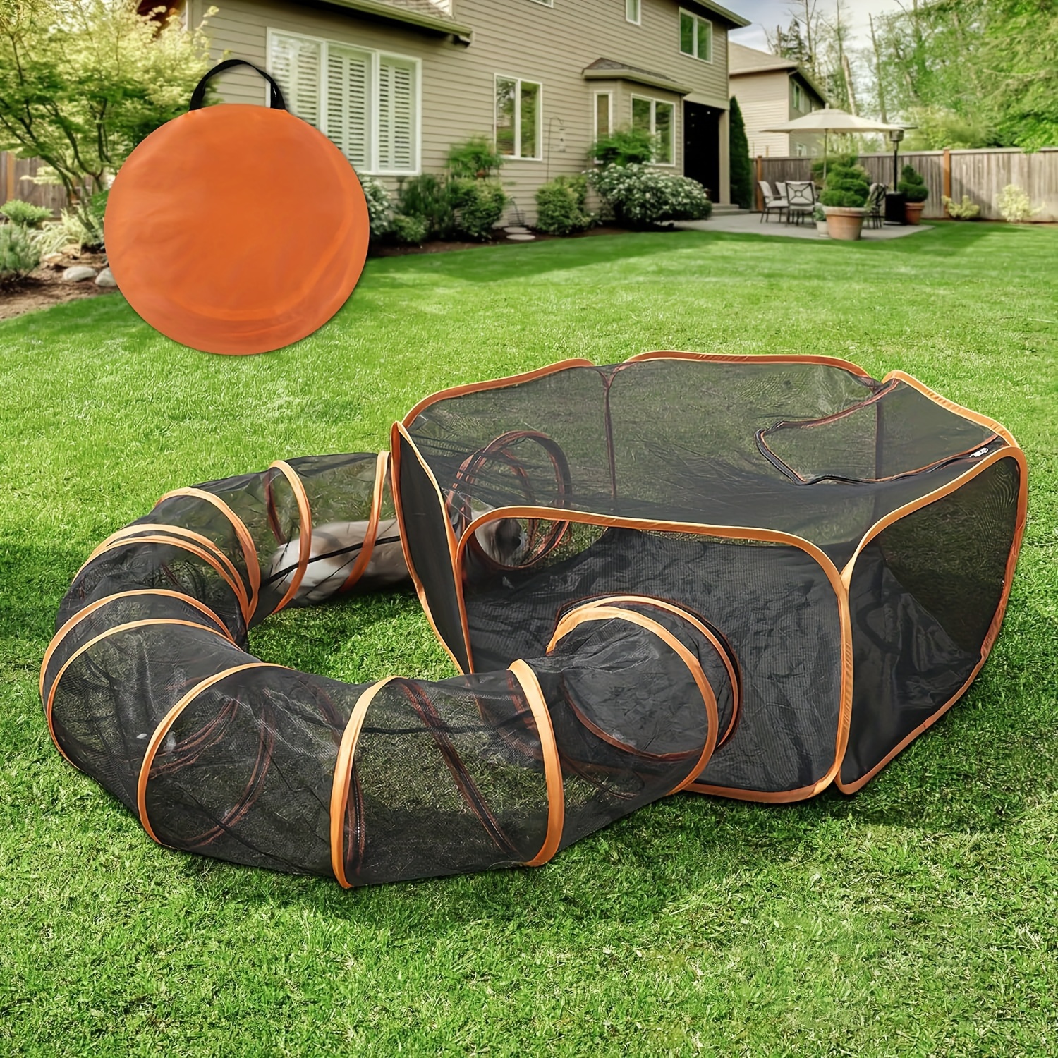 

Portable Cat Playpen With Tunnel - Nylon Outdoor Enclosure For Cats & Small Pets, Indoor/outdoor Use, Cat Tent, , Outdoor Enclosures