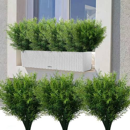12pcs set of fade resistant artificial plastic plants flowers grass and shrubs for outdoor use suitable for farmhouse gardens courtyards indoor wedding decorations uv resistant green faux plants