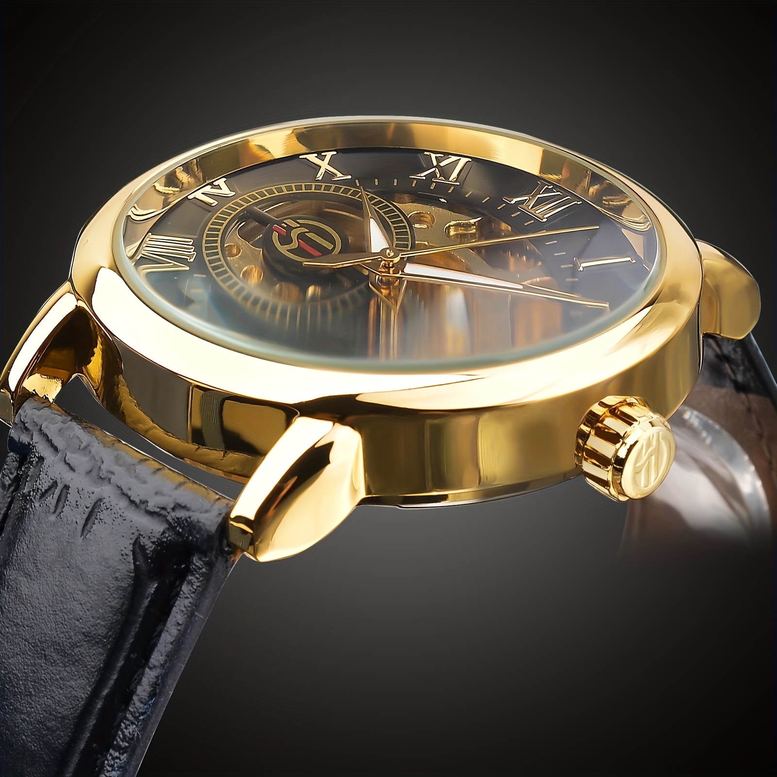 Classic *'S Mechanical Watch Hollow Engraving Roman Ultra-Thin Hand  Wind Design Relogio Business Leather Strap Wristwa