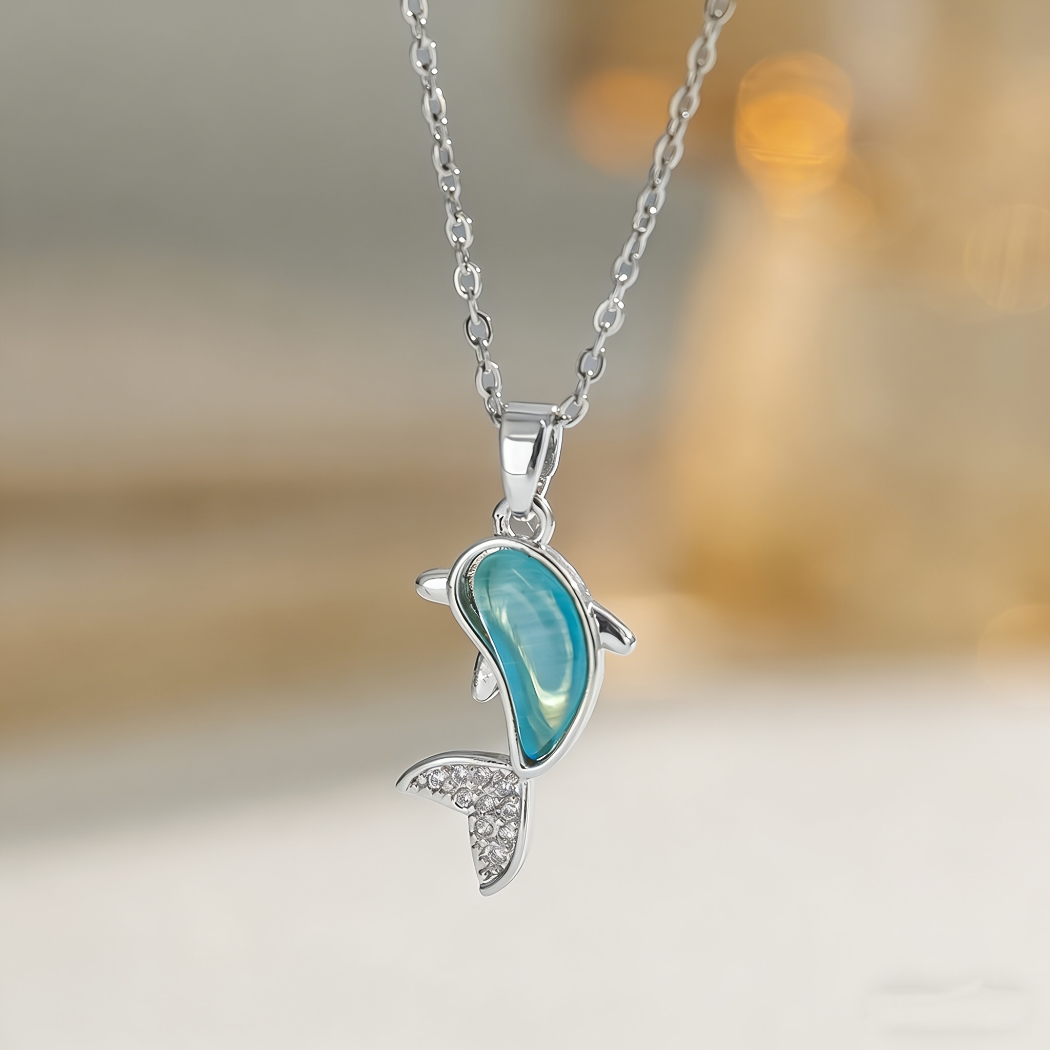 TEMU 1pc Fashionable All-match Style Dolphin Necklace, Niche Design Light Luxury Pendant Temperament Clavicle Chain, Women's Necklace, Fashion