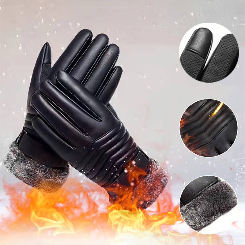 1 pair thermal cycling gloves with touchscreen fingers cold weather winter gloves for men women thick plush lining touchscreen compatible machine washable ideal for cycling skiing motorcycling   gloves outdoor activities   durable construction   3