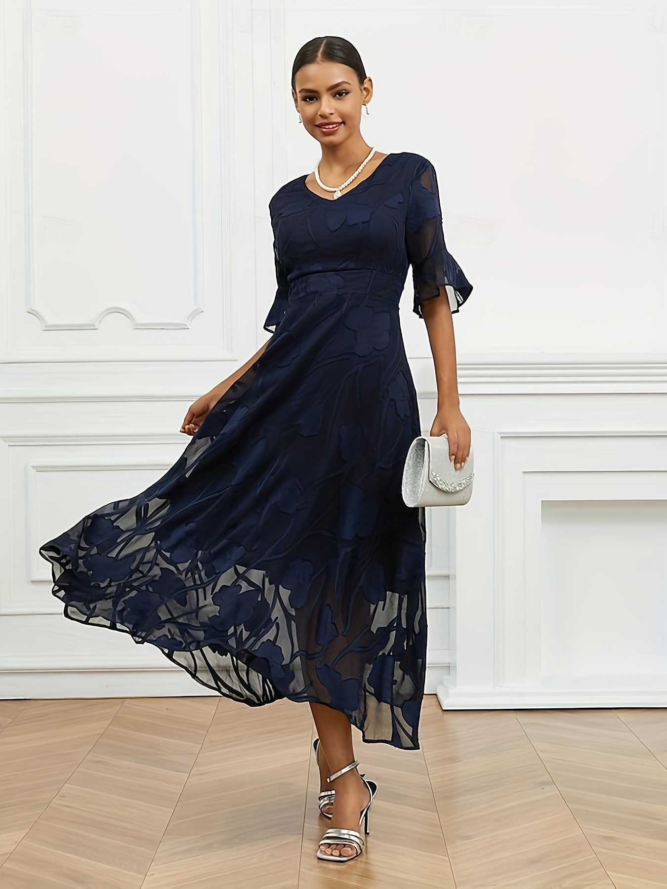 navy blue dress for baby girl Gorgeous A-line Spaghetti Straps Tea-Length Wedding Guest Dress