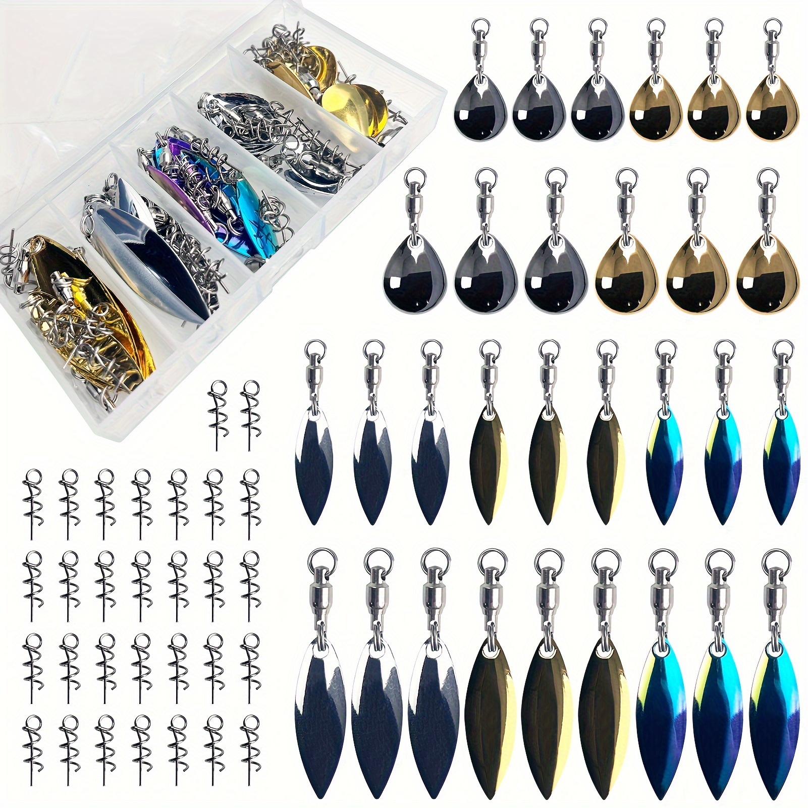 

61pcs Fishing Spinner Blades Tail Kit In 4 Sizes Drop Blades/willow Blade Tails, Fishing Tail Spinner With Spring Pin Kit, Spinner Rigs Accessories Kit For Bass Walleye Pike