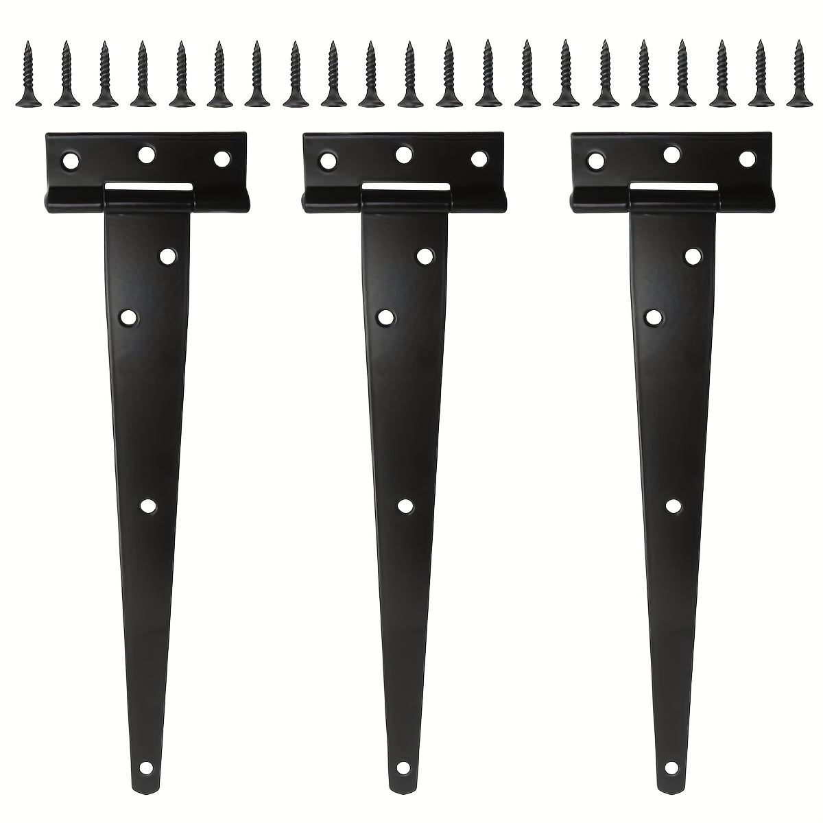 Image of Heavy Duty T-type Shed Hinge - Rust-resistant Black Metal With Powder Coated Finish, Includes Screws For Wooden Sheds, Barn Doors, Fences & Windows - Modern Outdoor Door Hardware