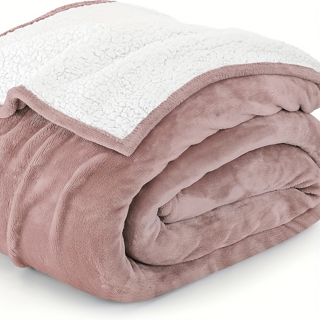 

Sherpa Fleece Reversible Thick Plush Blanket - Contemporary Style, Multipurpose Use For Bed, Sofa, Couch, Camping, Travel - All Seasons Polyester Knitted Throw With Other Patterns And Embellishments