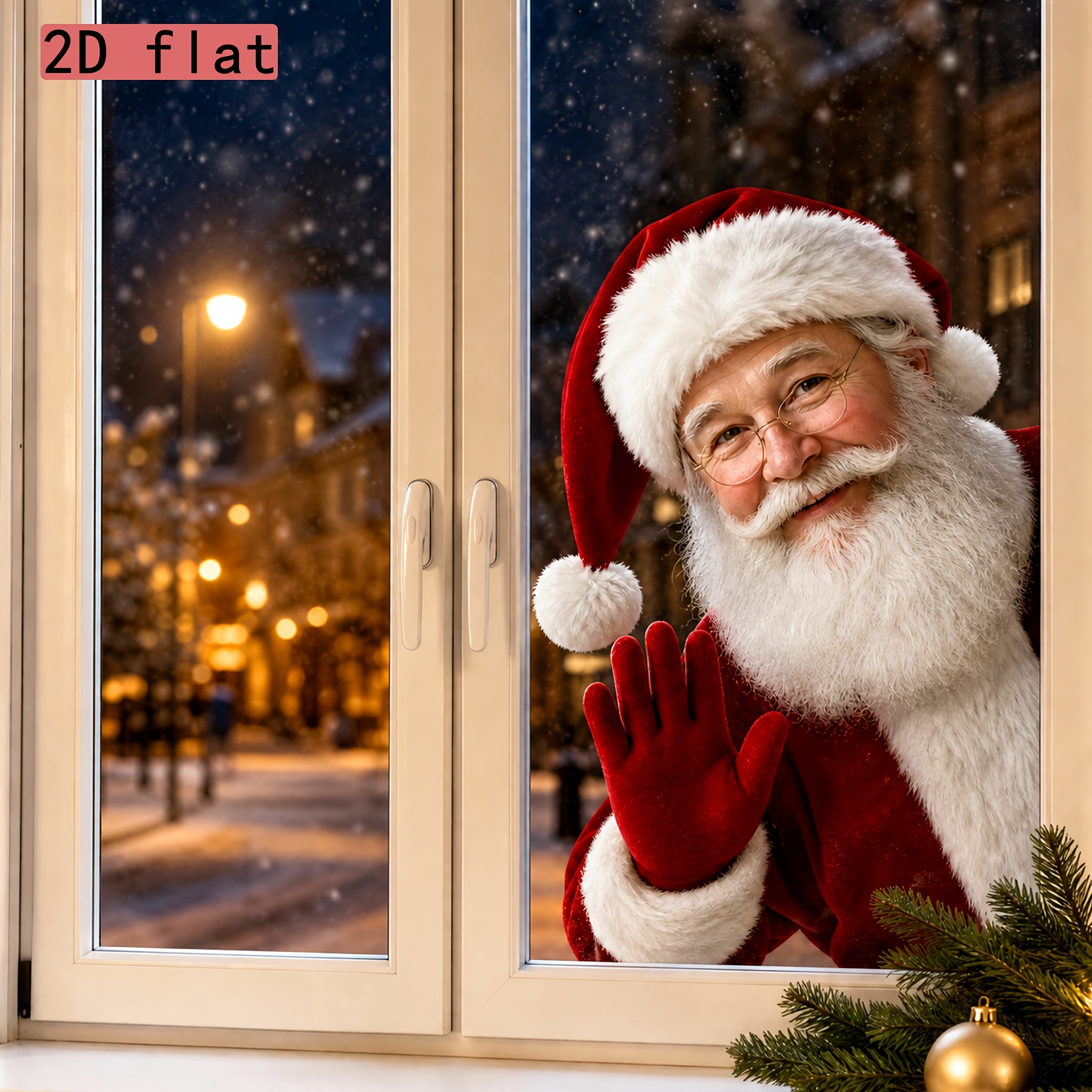 TEMU 1pc Christmas Waving Santa Claus Window Cling, Removable Holiday Atmosphere Decorative Glass Window Sticker, Suitable For Home Door And Window