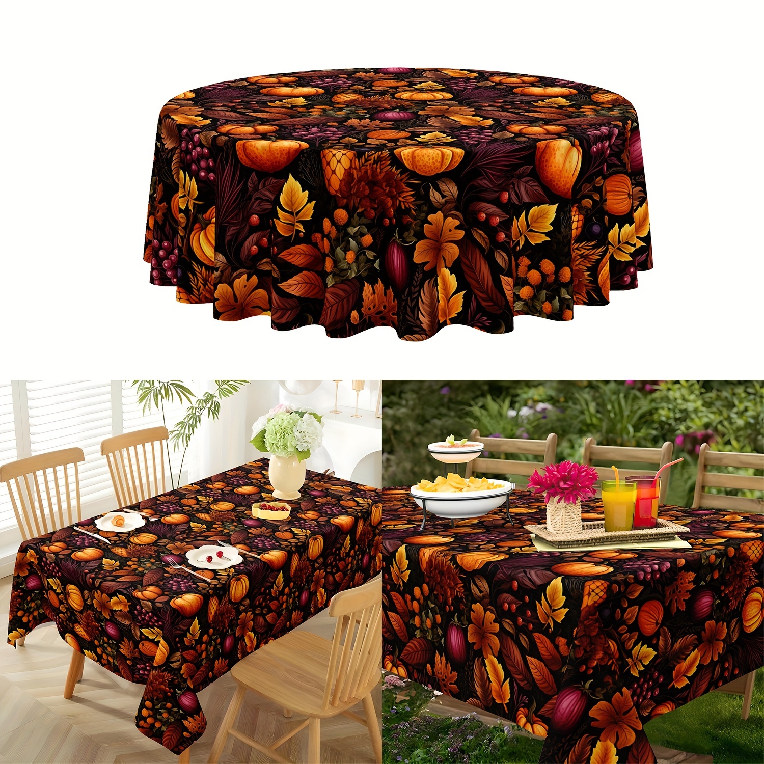 

Thanksgiving : Round Tablecloth - Stain & Waterproof With Pumpkin And , Holiday Dining