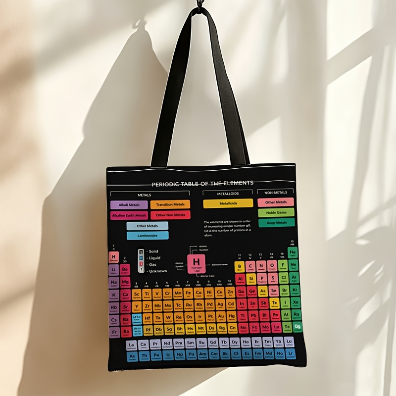 TEMU 1pc, Periodic Table Chemistry Tote Bag - Science Theme Educational Shoulder Bag, Suitable For Travel, Daily Use - Periodic Table Bag, Ideal For