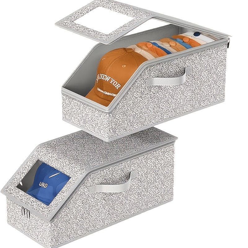 TEMU 13 Hat Storage Box With Transparent Window And Cardboard Base Durable, Foldable Organizer For Caps, Non Woven Fabric And Tpu Cover Zip Closure,