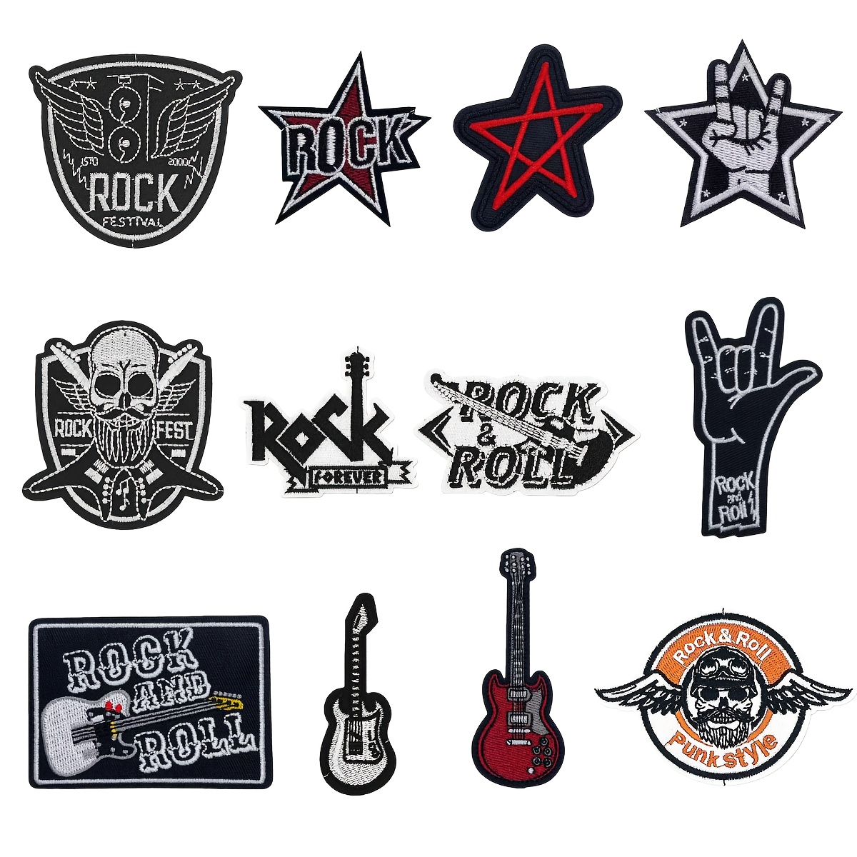 12 kosov hipi punk rock vezenih našitkov, kul smešni našitki za šivanje/likanje, okrasni aplikaciji za oblačila, hlače, kape, torbe, popravilo