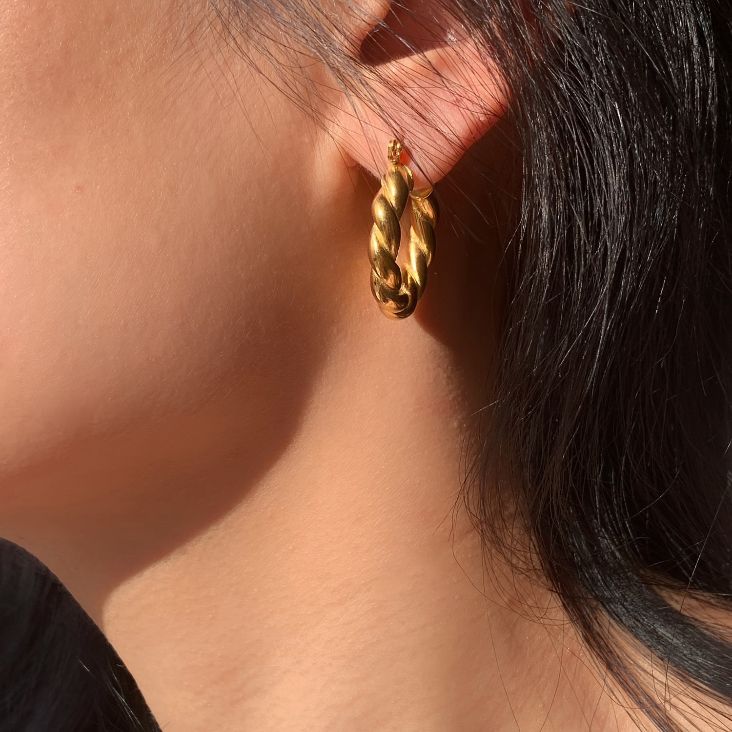 Women's Twisted Design Stainless Steel Hoop Earrings, Elegant