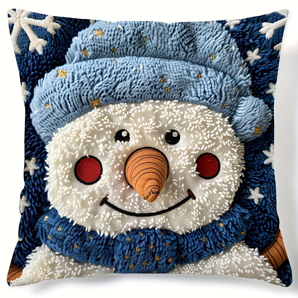 

[customer ] Soft Plush Christmas Snowman Throw Pillow Cover 17.7"x17.7" - Single-sided Print, Zip Closure, Machine Washable For Home, Office, And Car Decor