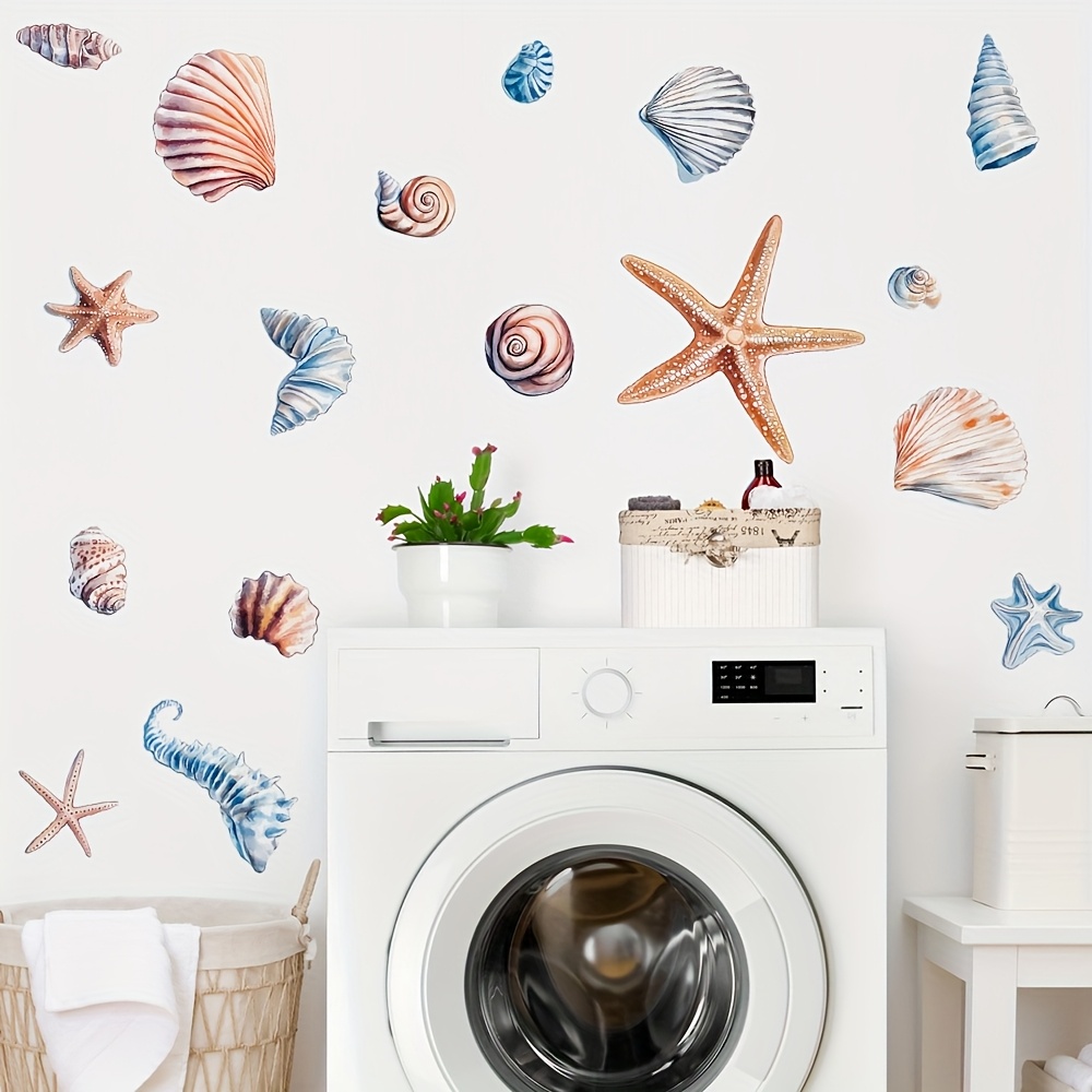 Self-adhesive Wall Stickers Bathtub Stickers - Seashell & Starfish Designs, Removable Pvc Wall Decals For Bathroom, Kitchen Cabinets & Fridges, Colorful