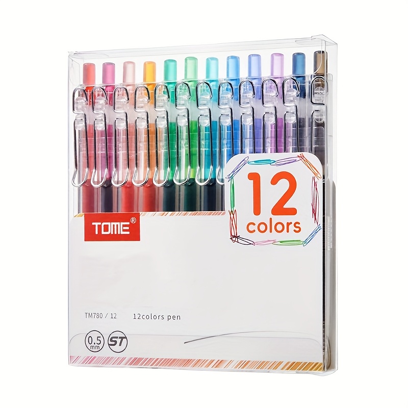 TEMU Ensemble de 12 stylos gel multicolores à bouton-poussoir, stylos de journal de peinture multicolores, marqueurs 0,5 mm de haute qualité