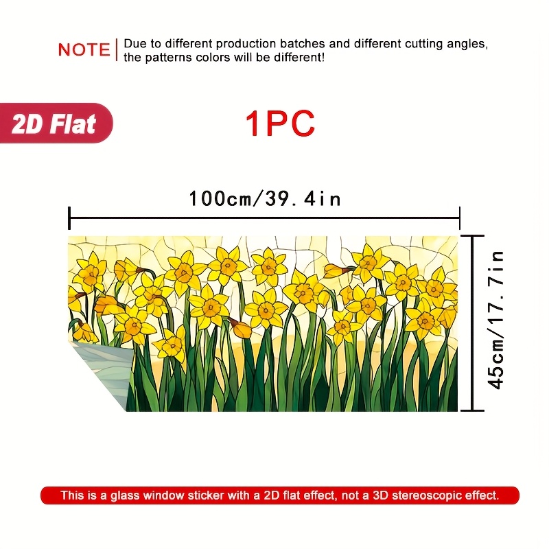 TEMU 1pc Large Window Cling Stickers - Floral Decoration, No Glue Needed, Easy Application & Removal, Heat-resistant Pvc Film () For Home, Office,