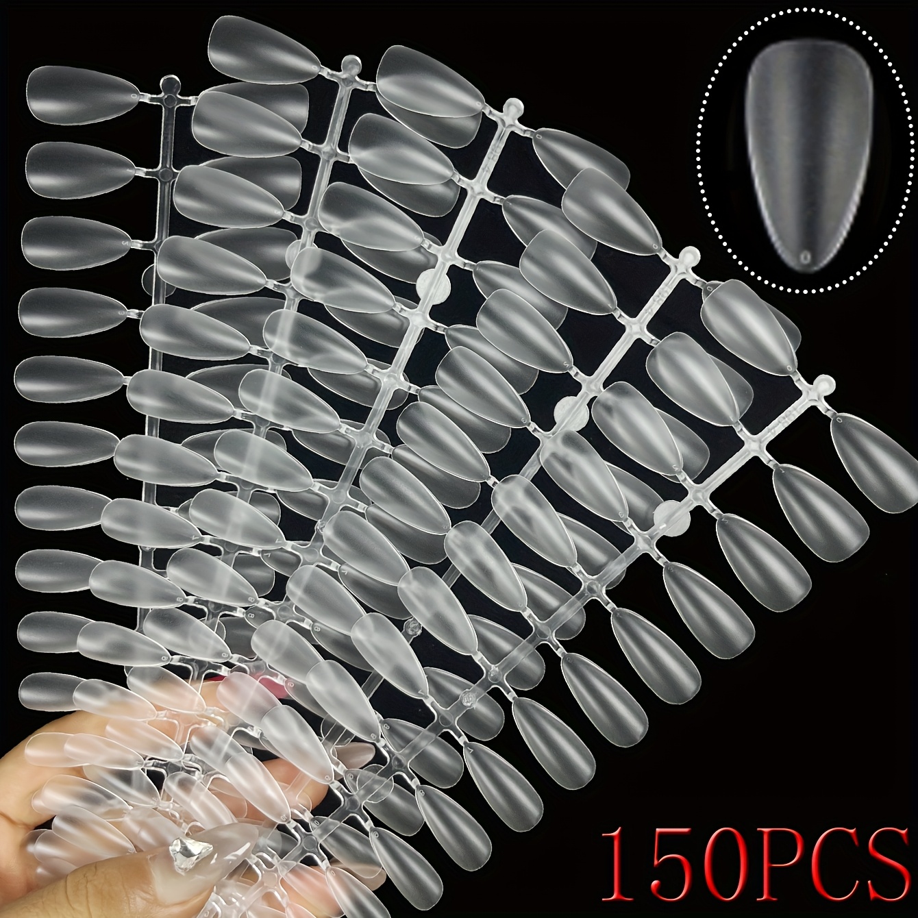 150pcs Short Almond Matte Etching False Fingernail Tip Acrylic Gel Soft False Fingernail Press Scrub Full Coverage Without Is Suitable For Extending Household Diy Products