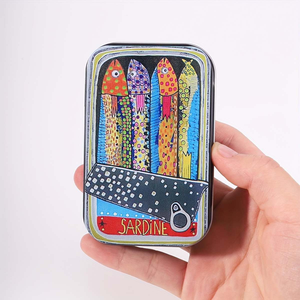 TEMU 1 Vintage Fishing-themed Sardine Storage Box With Lid - Compact Rectangular Iron Container Featuring A Sardine Design, Spanish Label-style