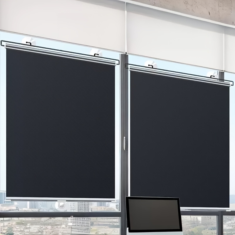 2pcs Blackout Sunshade Curtains, No Drilling Required for Home & Office Use, Adjustable Length, Ideal for Kitchen Glass Windows and Bedroom Windows, Indoor/Outdoor Installation