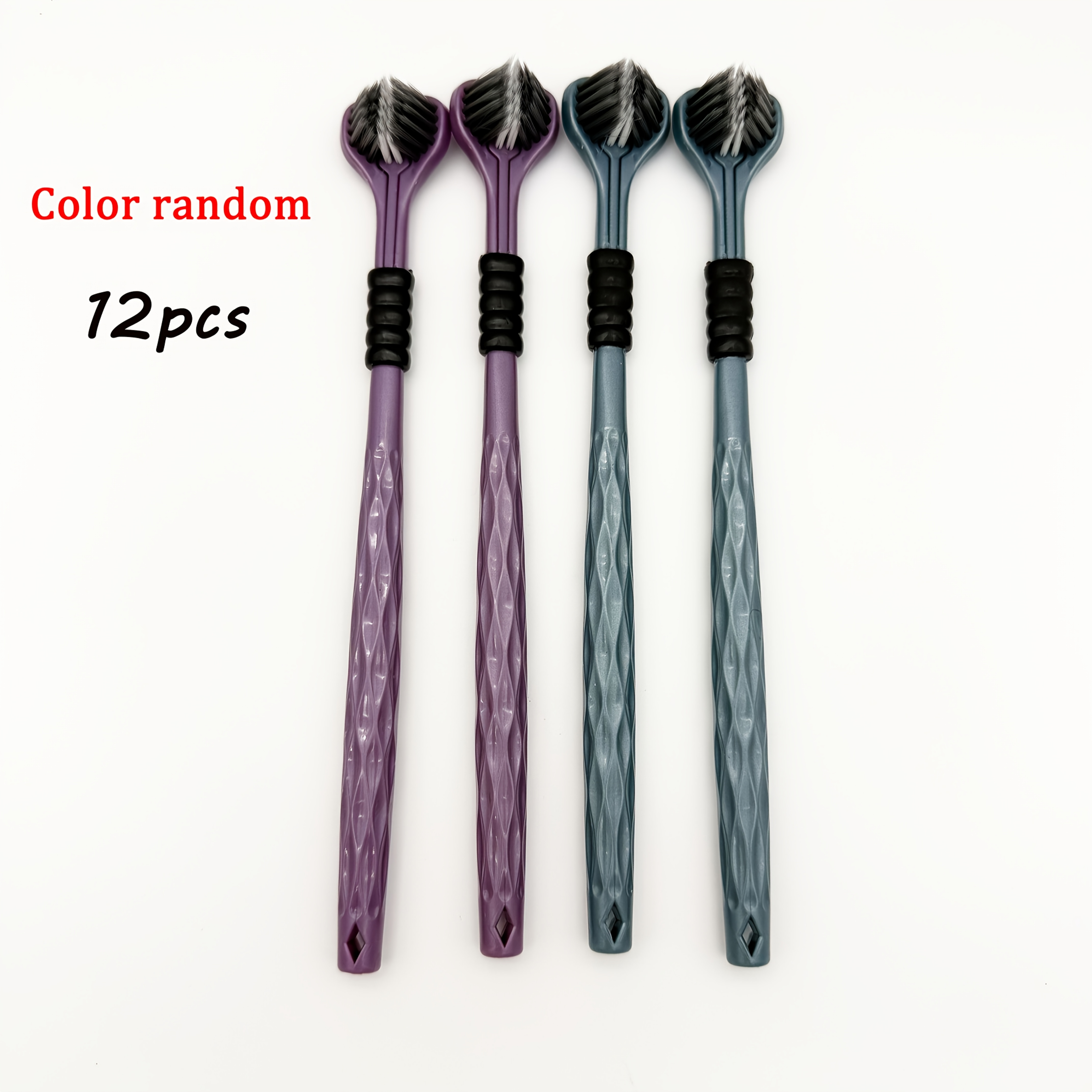 12-pack Random Adult Soft-bristled Toothbrush With 3 Sides - U-shaped 3d Full-coverage Design, 360° Cleaning, Teeth And Gums, Transparent Handle With Striped Pattern, Unscented
