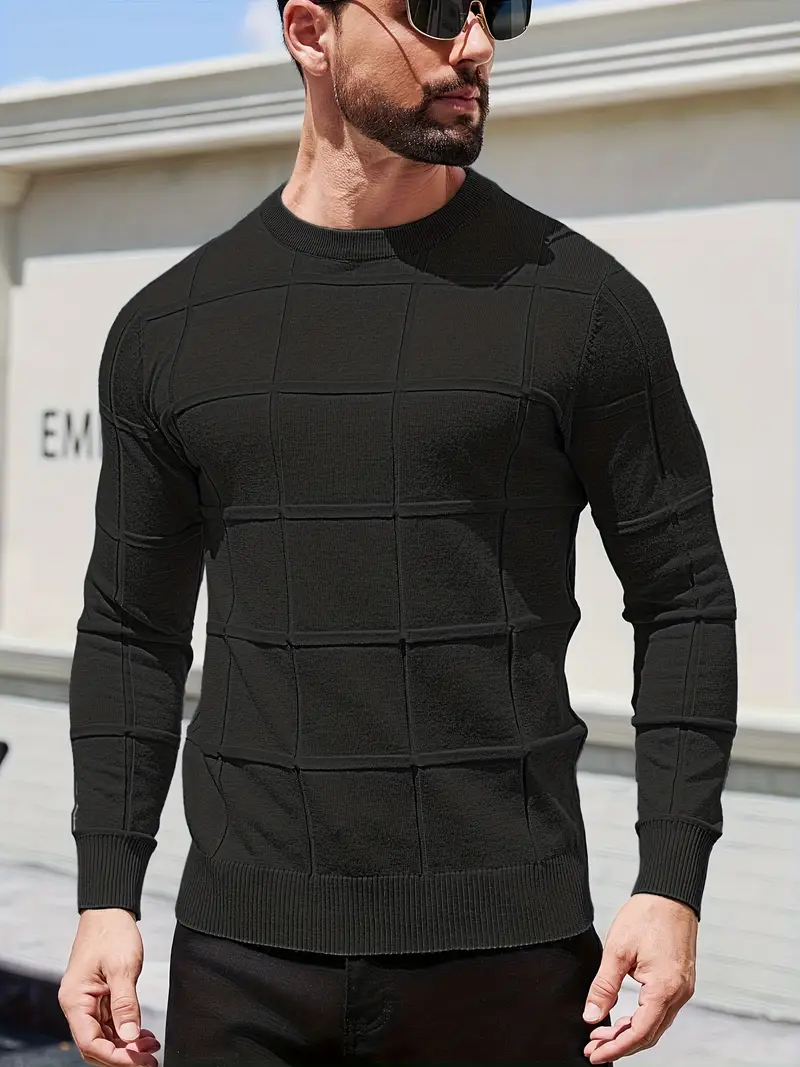 mens heavyweight 100 polyester sweater solid grey round neck long sleeve pullover with h shape silhouette ribbed neckline machine washable casual formal wear durable everyday layering essential Product details 1