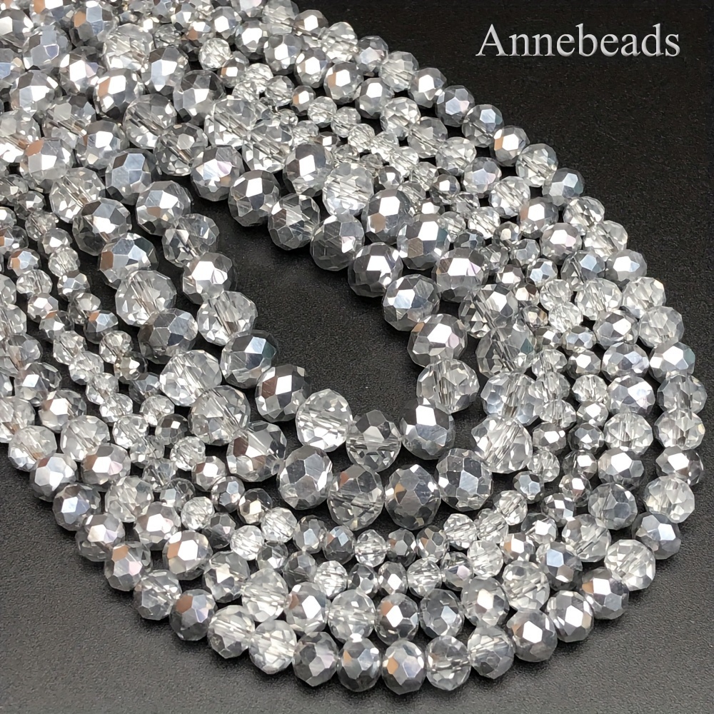 

Perles Plates en Cristal Autrichien AB Semi-Argentées Annebeads Premium, 3/4/6/8mm - pour la Fabrication de Bracelets DIY & Accessoires de Bijouterie