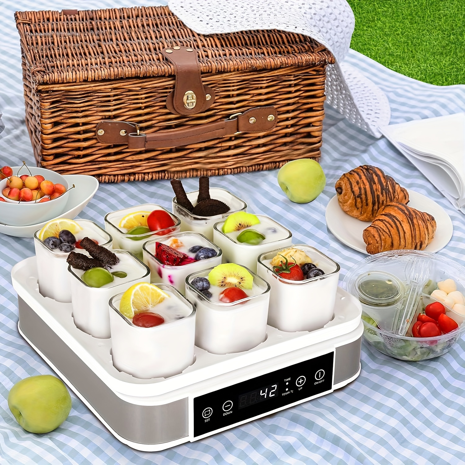 TEMU Yogurt Maker, Machine With Temperature And Timer, Automatic Digital Yogurt Maker With 9 Glasses, Perfect For Home Yogurt, Cheese/ Maker,, 40 W,