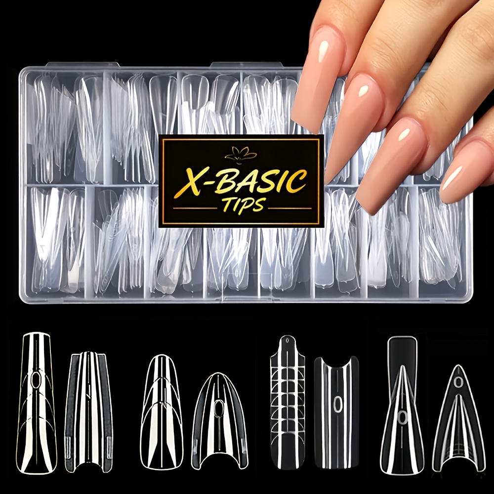TEMU X-BASIC TIPS Set completo da 144 pezzi di strumenti per prolungamenti unghie a sandwich con quattro tipi di prolunghe - Sandwich con maniglie su