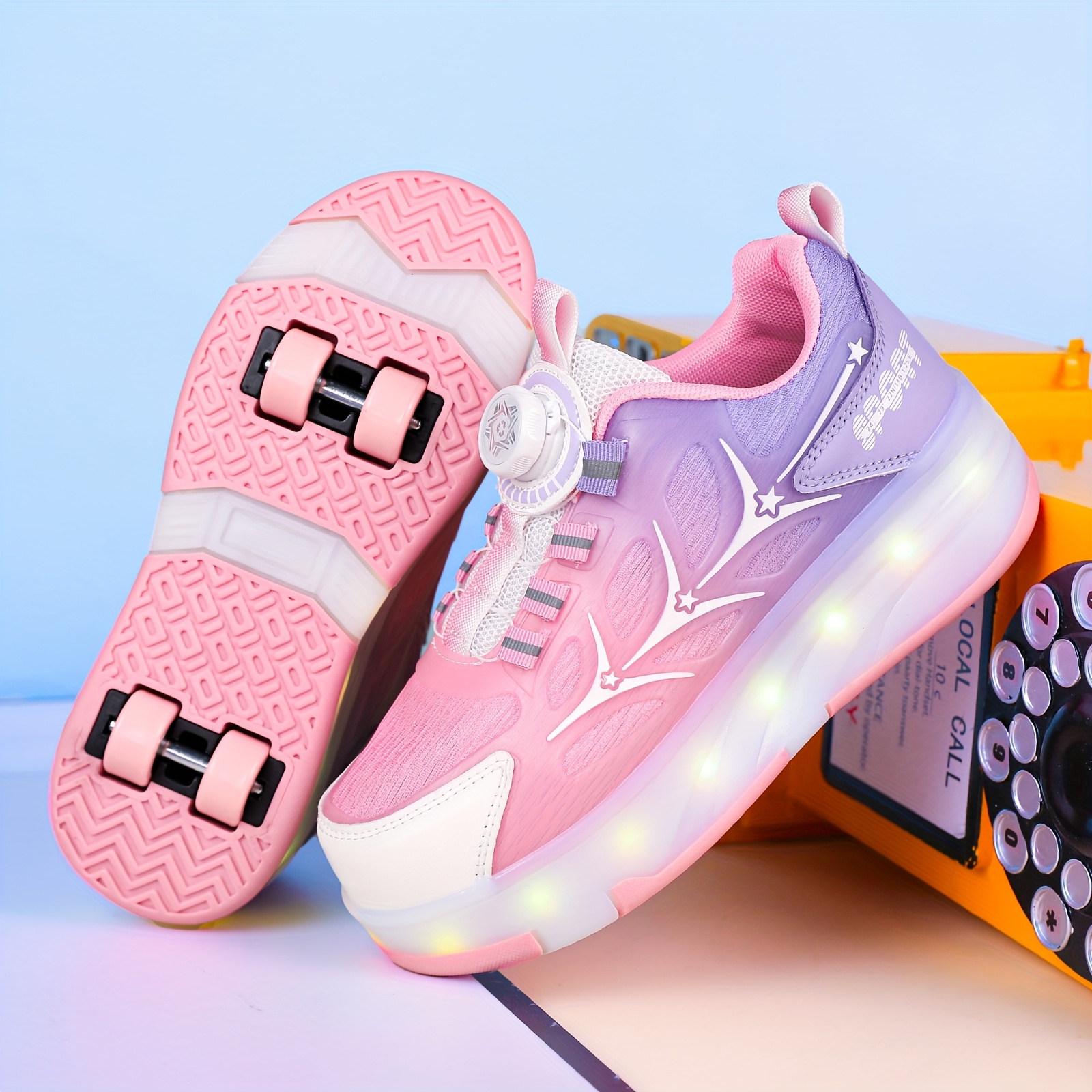 2025 New Exquisite Girls' Shoes, Trendy Pink LED Light-Up Sneakers for  Teens and Kids with Roller Skates Outdoor Sports Slide On Comfortab