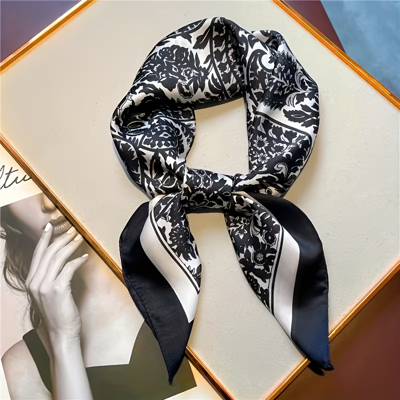 Women's Bohemian Square Scarf - Black Floral Print Boho Elegant Lightweight Bandana & Neck Wrap Suitable For Spring Summer Outfits, Parties, Mother's Day Gift - Hand Washable Fashion Accessory