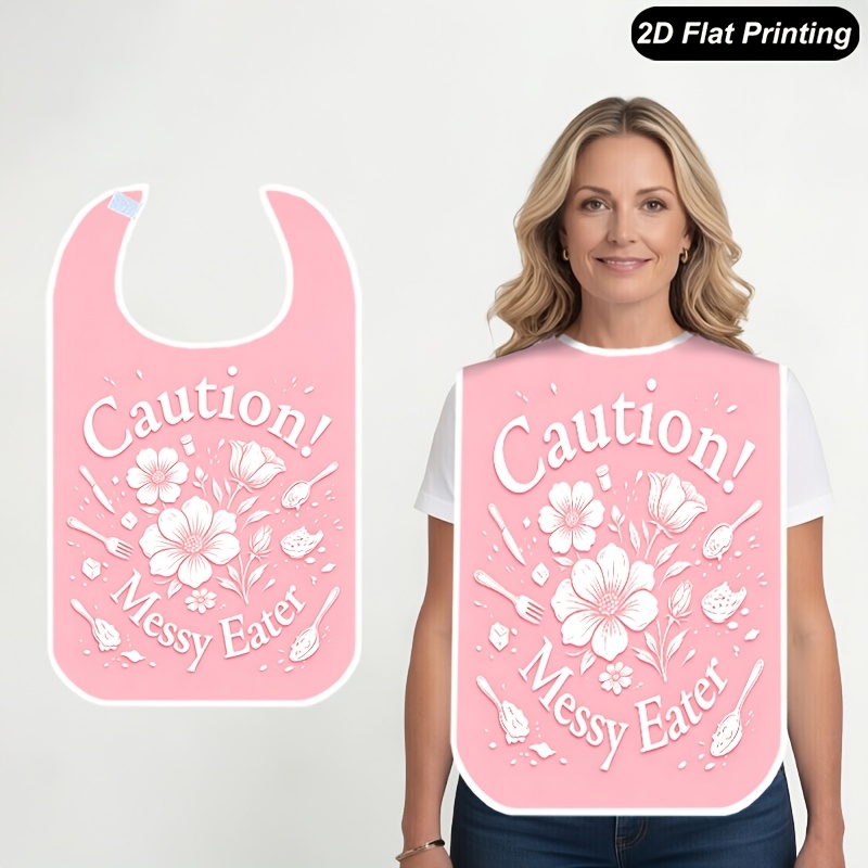 TEMU 1pc Adult Bibs For Women Men And Elderly, Caution Messy Eater Graphic 2d Flat Print Dining Apron, Feeding Bib For Adults, Parties, Dining, And
