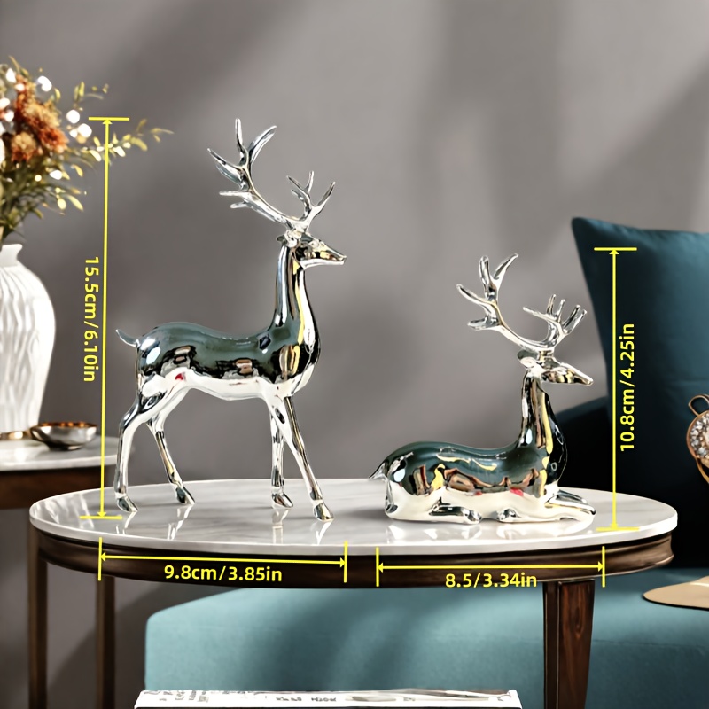 Image of 2 Silver Plated Reindeer Statue Ornaments - Modern Exquisite Home Decoration, Suitable For Decoration, Christmas Decoration, Perfect Christmas Decoration - Ideal Gift