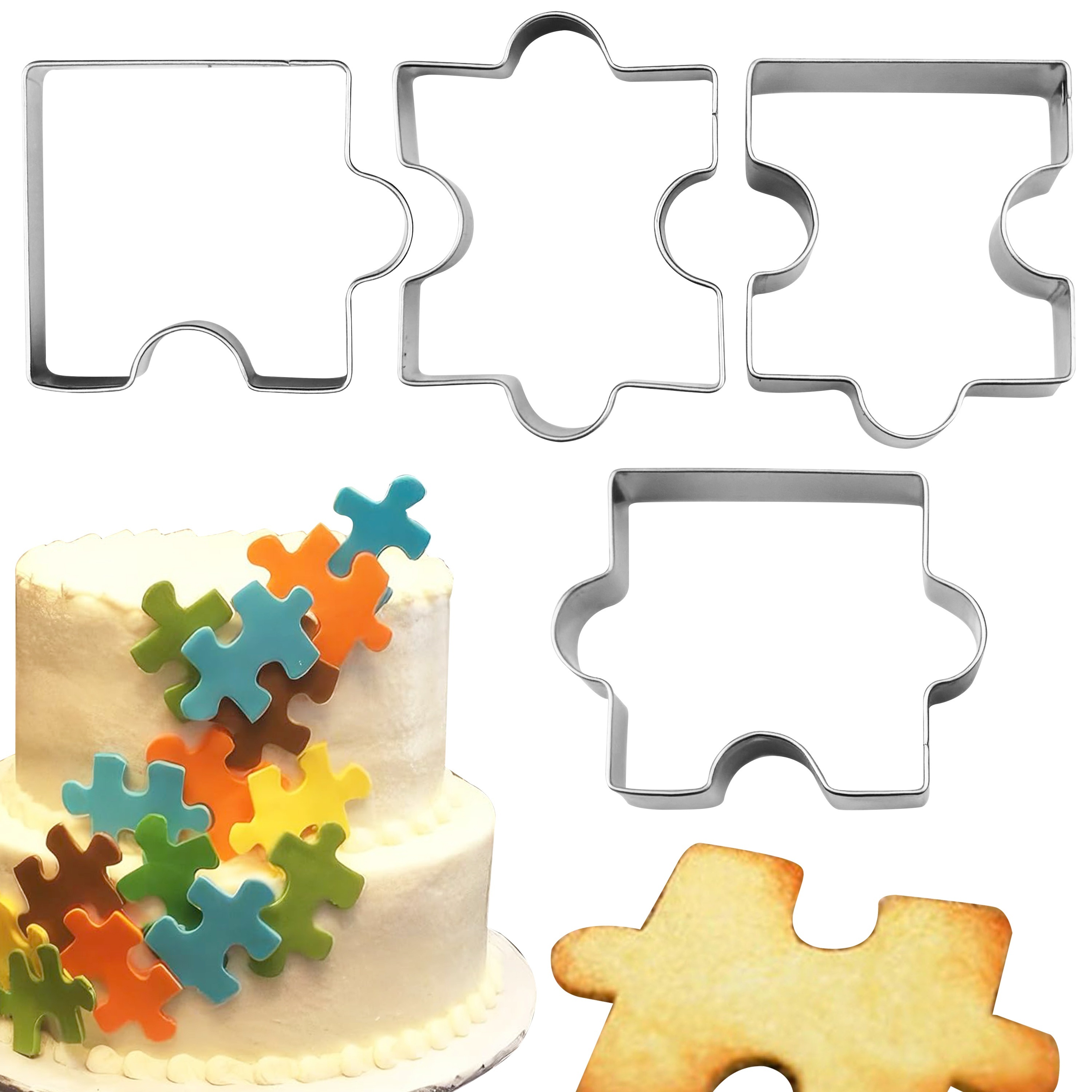 

4pcs Set Of Stainless Steel Puzzle-shaped Cookie Cutters, Square Building Block-shaped Cookie Molds, Suitable For Cutting And Shaping Cookies, Cakes, Fruits, Baked Goods, Clay, Etc