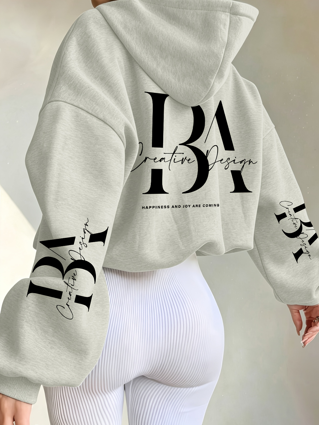 Short Hooded Sweatshirt with Creative Handwritten Print