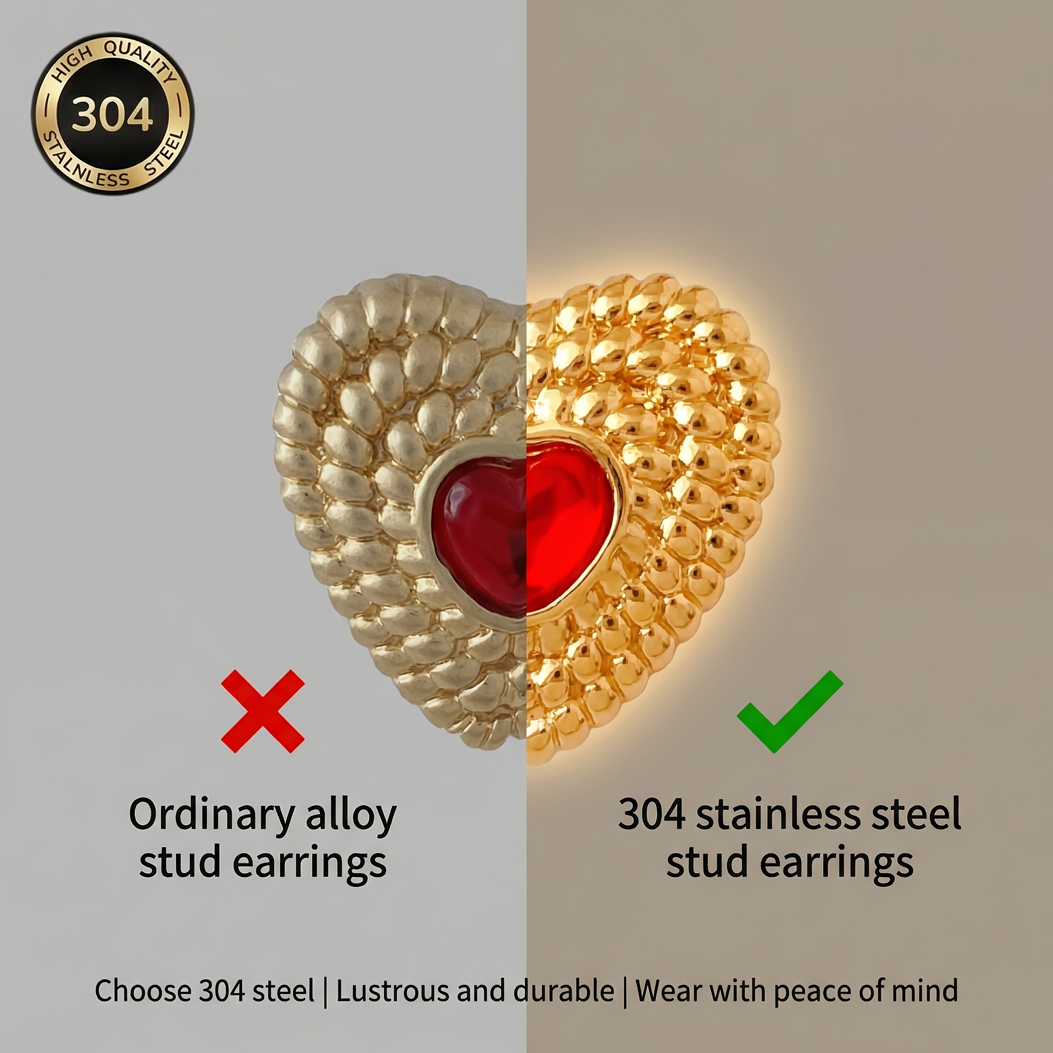 Girls' 18K Plated Stainless Steel Hypoallergenic Earrings