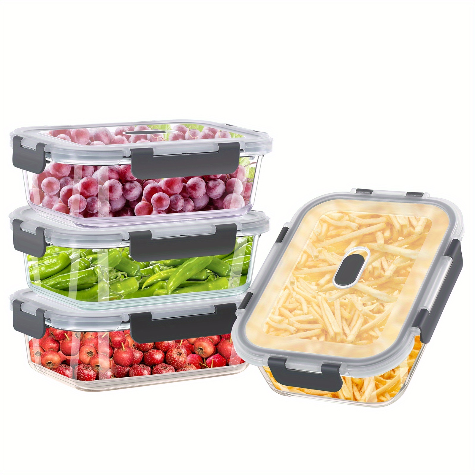 TEMU 4x1040ml Glass Food Storage Container Set (8pcs Set: 4 Containers + 4 Lids), Glass Containers With Lids, Microwave-safe, Dishwasher- And