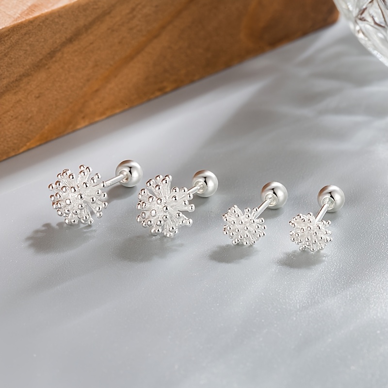 

Set Elegant Cute Dandelion Screw Design Stud Earrings, 925 Silver Plated Copper, Hypoallergenic Ear Needle, Fashion Accessory With For Daily And Vacation Wear