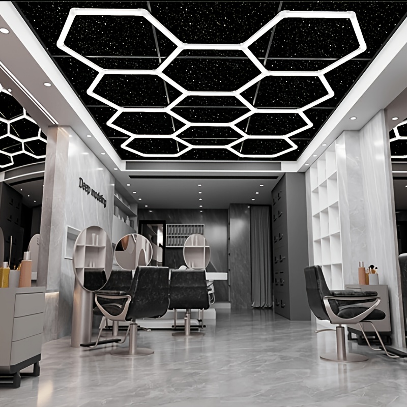 Image of Hexagon For Garage Lights Hexagon Led Lights 11 Grid Honeycomb Lights Ceiling For Garage, Warehouse, Car Detailing Shop, Exhibition Hall, Gym