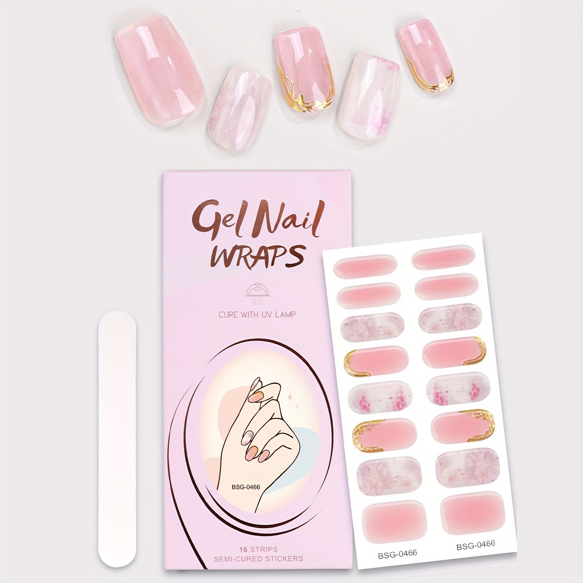 

Semi Cured Gel Nail Wraps, Marble Golden Line Design Semi-cured Gel Nail Strips-works With Any Nail Lamps, Salon-quality, Long Lasting, Easy To Apply & Remove