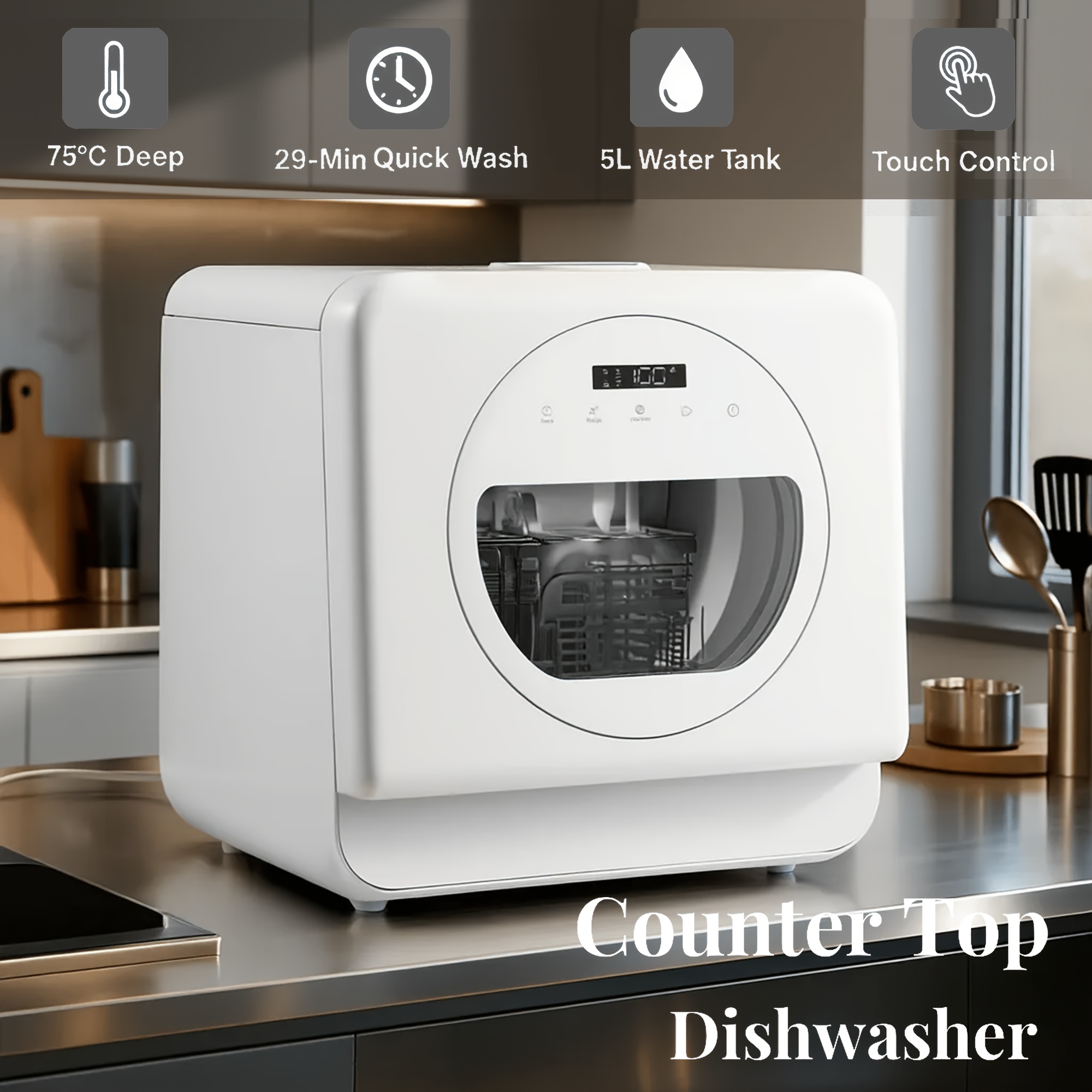 TEMU Table Top Dishwasher, Countertop Dishwasher With 6+1 Programmes, Mini Portable Dishwashers With 5l Water Tank, 24h Delay, Dual , Air Dry For