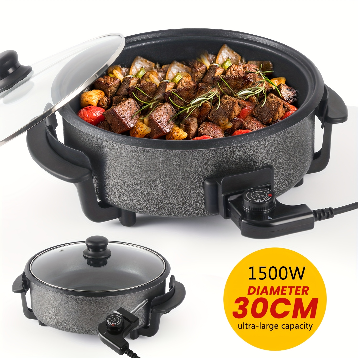   multifunctional pan 32 x 9cm, 5.6 litre electric multi pan with lid 1500 watt, electric pans pizza pan, electric party pan 0