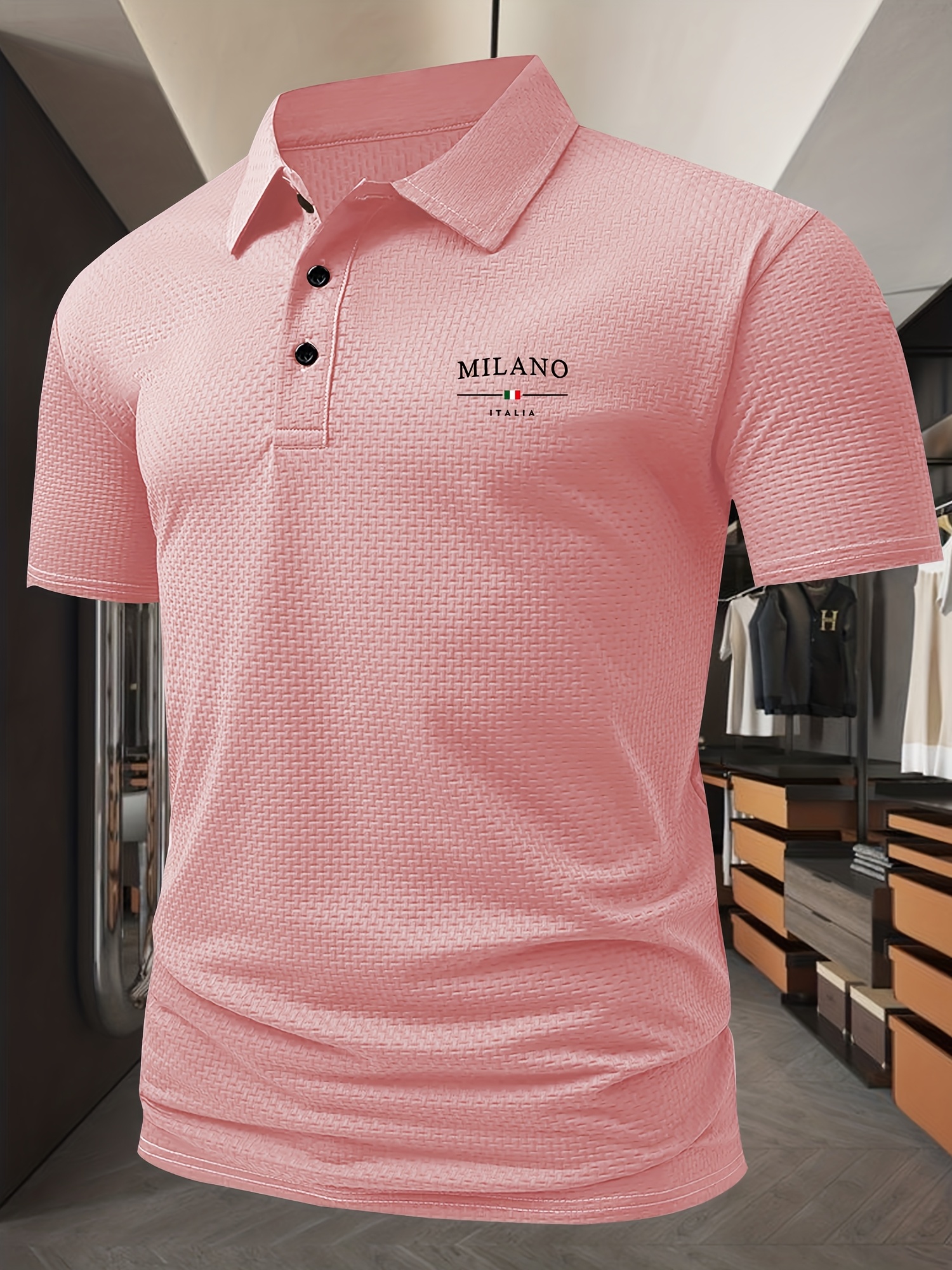 Milano Men'S Casual T-Shirt - Breathable Regular Fit Short Sleeve Shirt with Geometric Print, Button-Up Collar for Summer Comfort & Casual Attire, Comfortable Clothing, Easycare Material